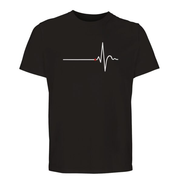 Awake and Asleep essential T-shirt by Casual Clash in deep black with horizontal line, sharp peak, and a red diamond