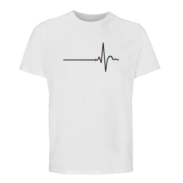 Awake and Asleep essential T-shirt by Casual Clash in white with horizontal line, sharp peak, and a red diamond