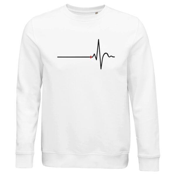 Awake and Asleep sweatshirt by Casual Clash in white with horizontal line, sharp peak, and a red diamond