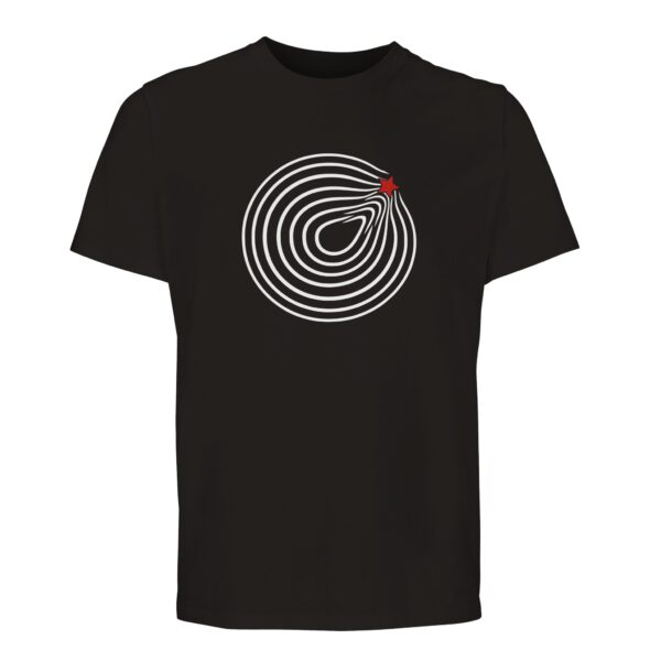 Comfort and Growth essential T-shirt by Casual Clash in deep black with circular lines and a red star