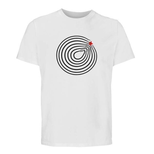 Comfort and Growth essential T-shirt by Casual Clash in white with circular lines and a red star