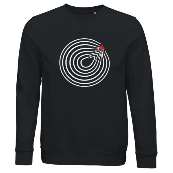 Comfort and Growth sweatshirt by Casual Clash in black with circular lines and a red star