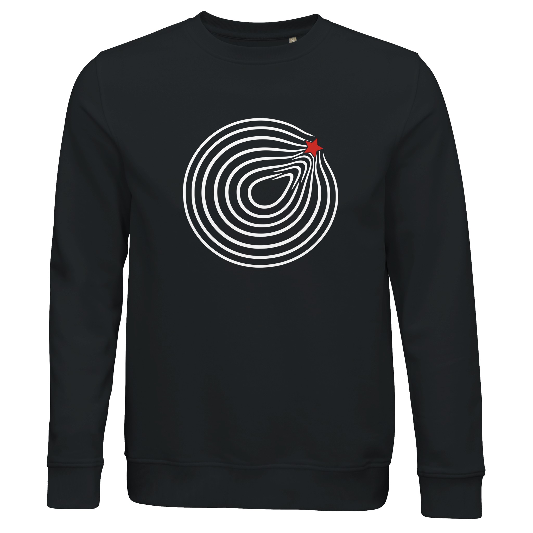 Comfort and Growth sweatshirt by Casual Clash in black with circular lines and a red star