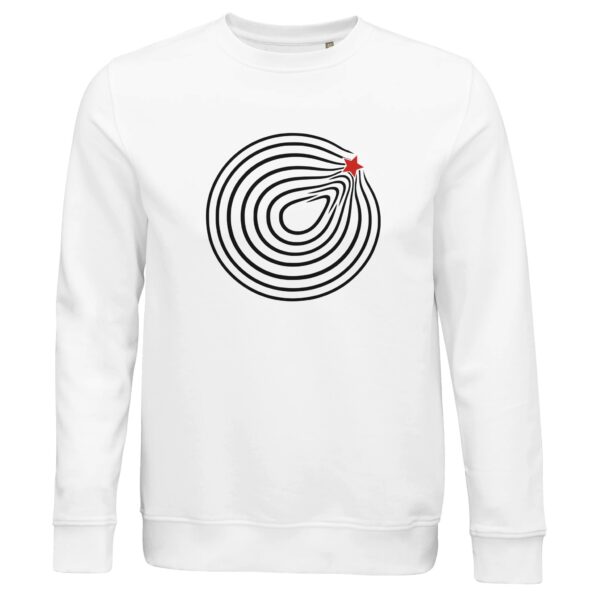Comfort and Growth sweatshirt by Casual Clash in white with circular lines and a red star