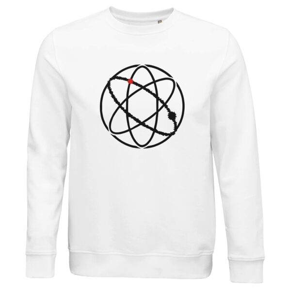 Ego and Awareness sweatshirt by Casual Clash in white with black ovals and a red circle