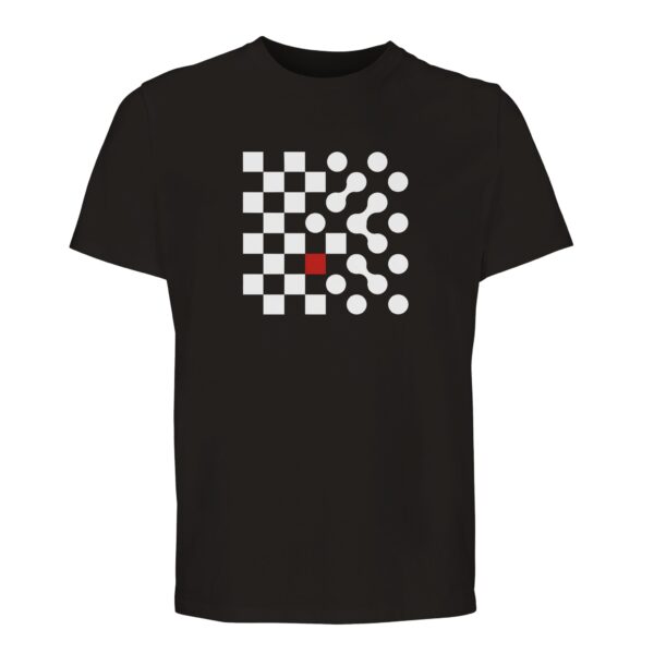 Logic and Emotion essential T-shirt by Casual Clash in deep black with grid of squares and circles