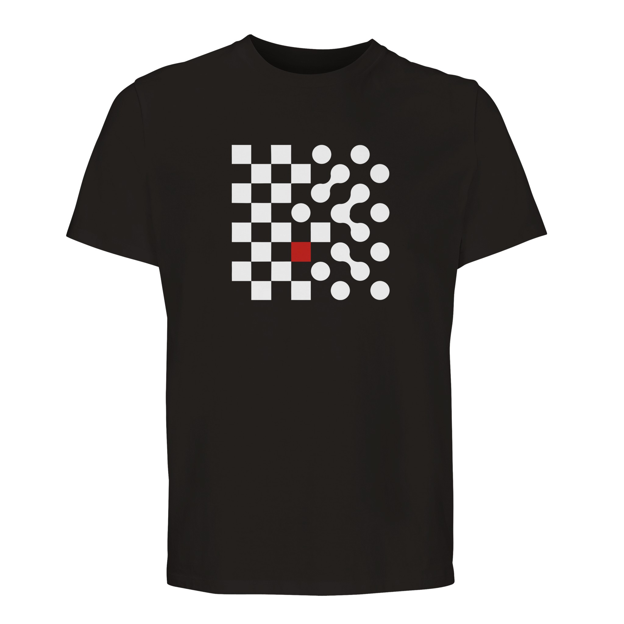 Logic and Emotion essential T-shirt by Casual Clash in deep black with grid of squares and circles