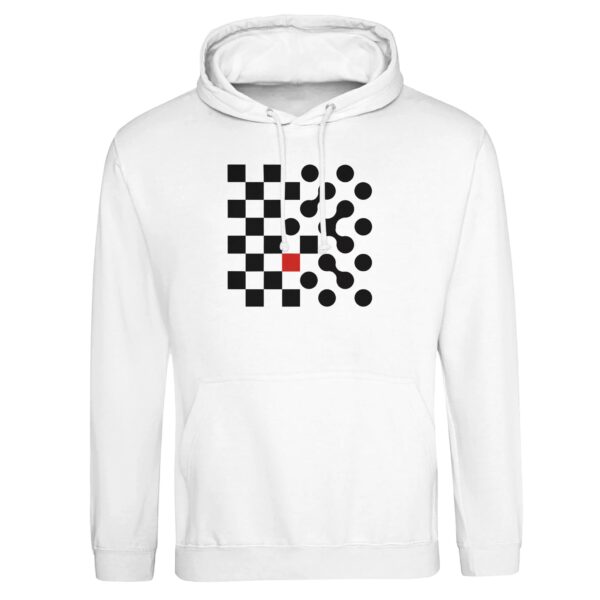 Logic and Emotion pullover hoodie by Casual Clash in arctic white with grid of squares and circles
