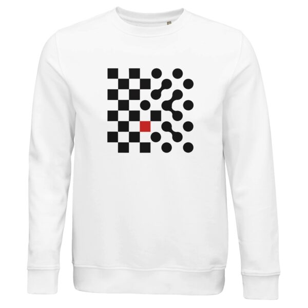 Logic and Emotion sweatshirt by Casual Clash in white with grid of squares and circles