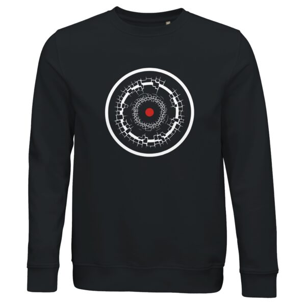Old Self and New Self sweatshirt by Casual Clash in black with fractured and clean rings and a red circle