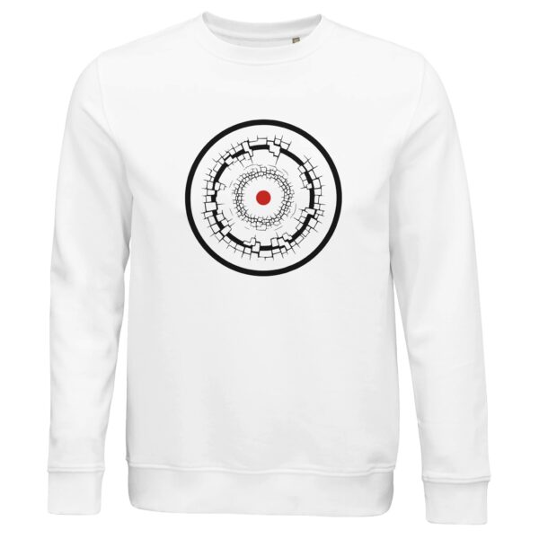 Old Self and New Self sweatshirt by Casual Clash in white with fractured and clean rings and a red circle