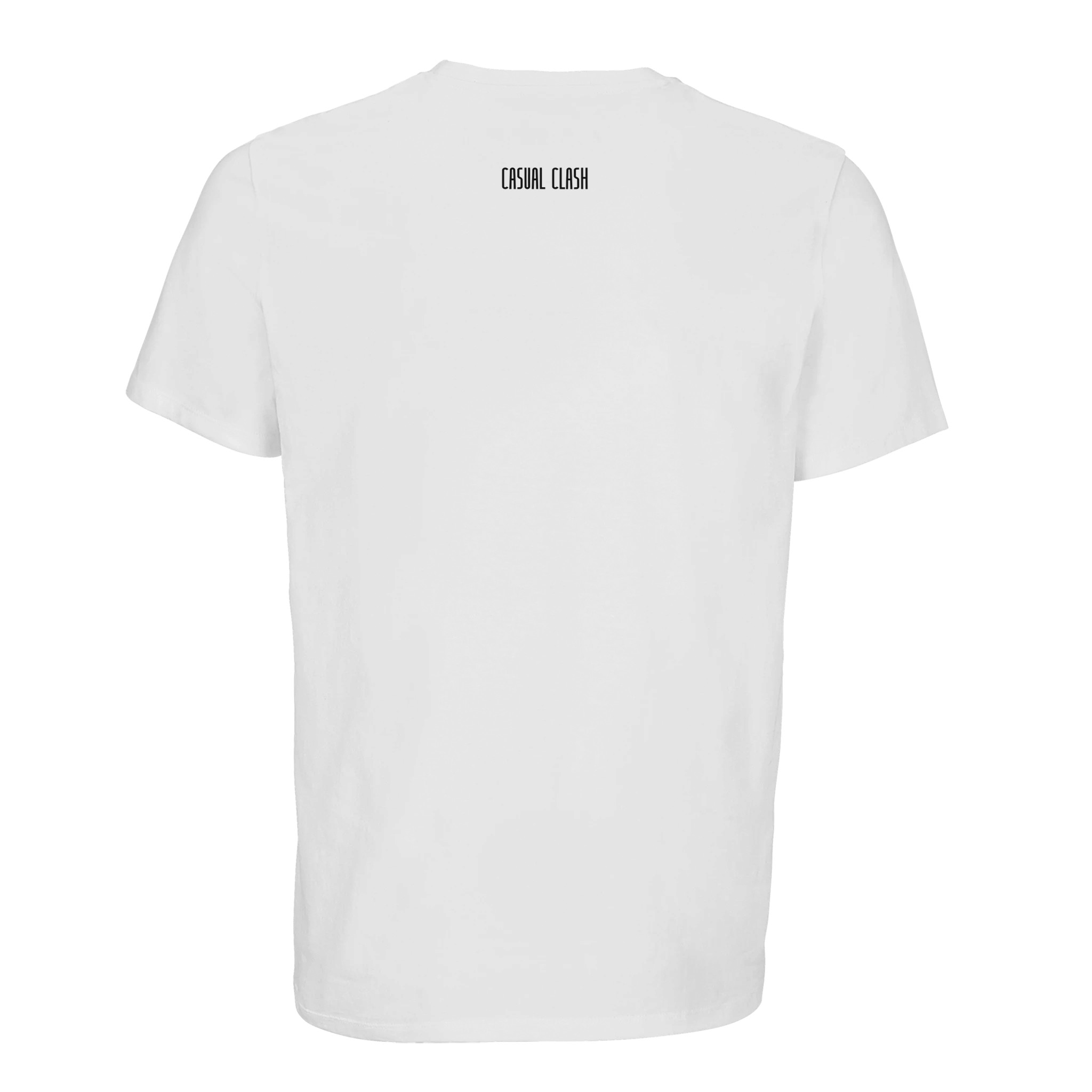 Activity // Rest – Essential T-shirt | Casual Clash Activity and Rest essential T-shirt by Casual Clash in white featuring small logo, back view