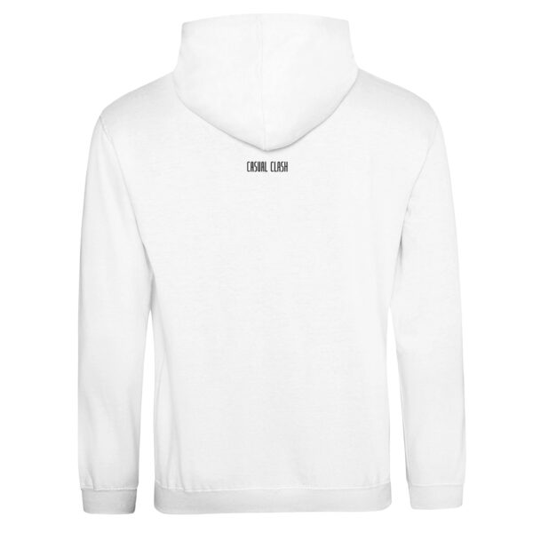 Activity and Rest pullover hoodie by Casual Clash in arctic white featuring small logo, back view