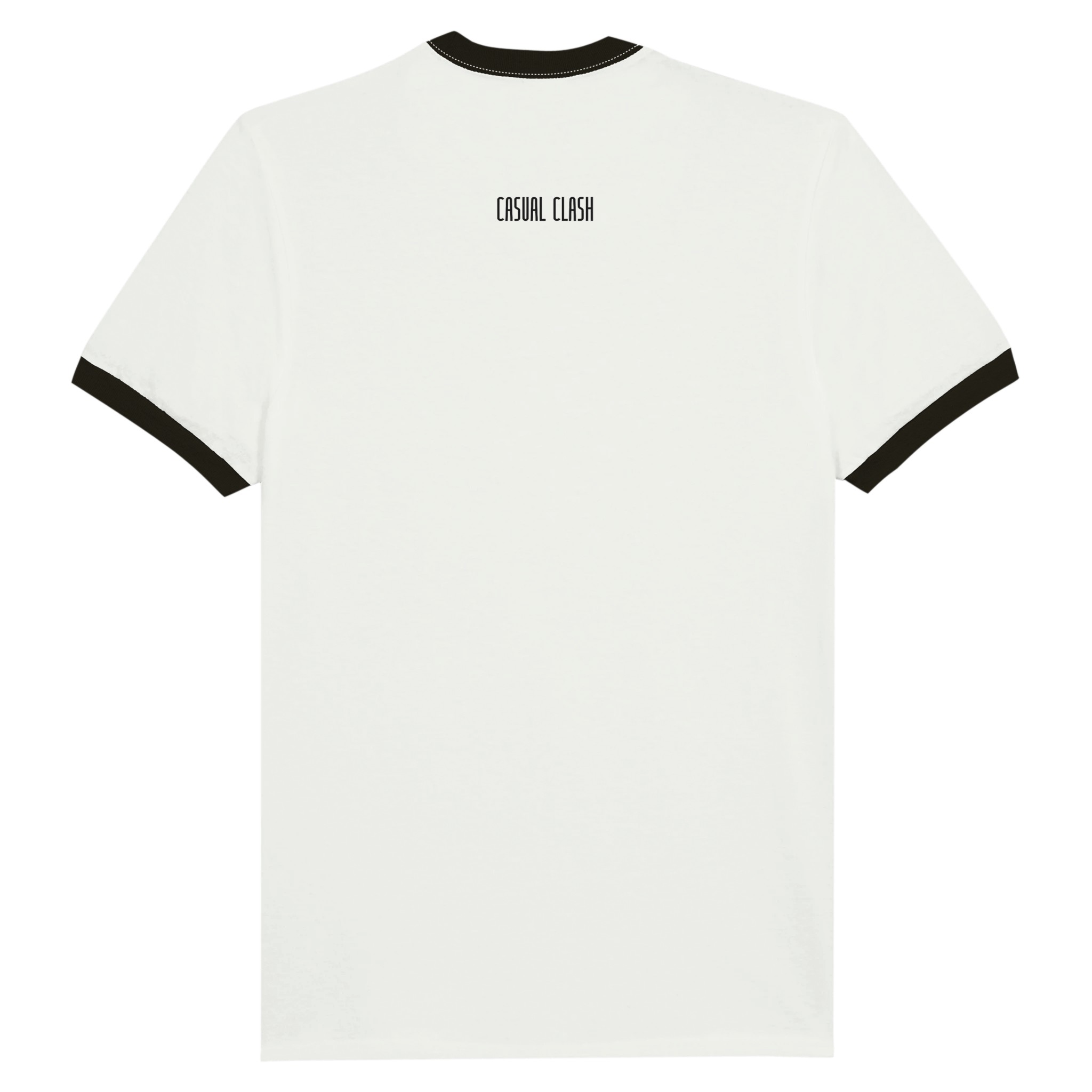 Activity // Rest – Ringer T-shirt | Casual Clash Activity and Rest ringer T-shirt by Casual Clash in white and black featuring small logo, back view