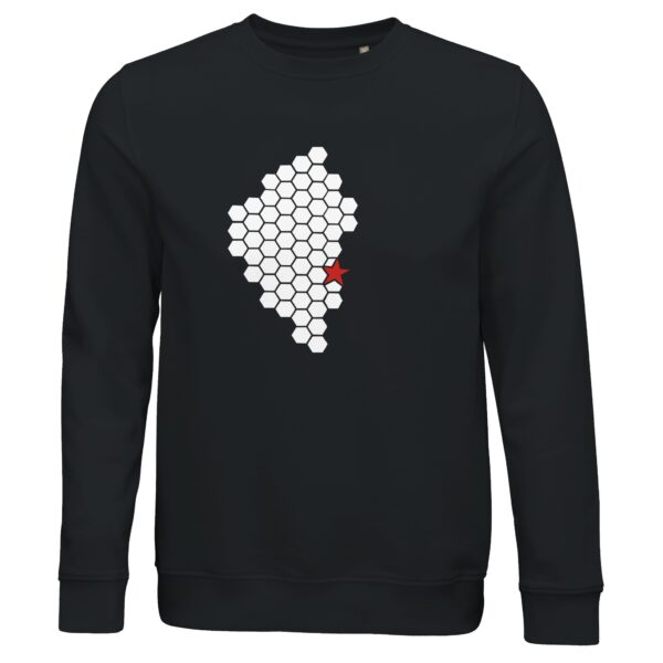 Activity and Rest sweatshirt by Casual Clash in black featuring white hexagonal pattern and red star