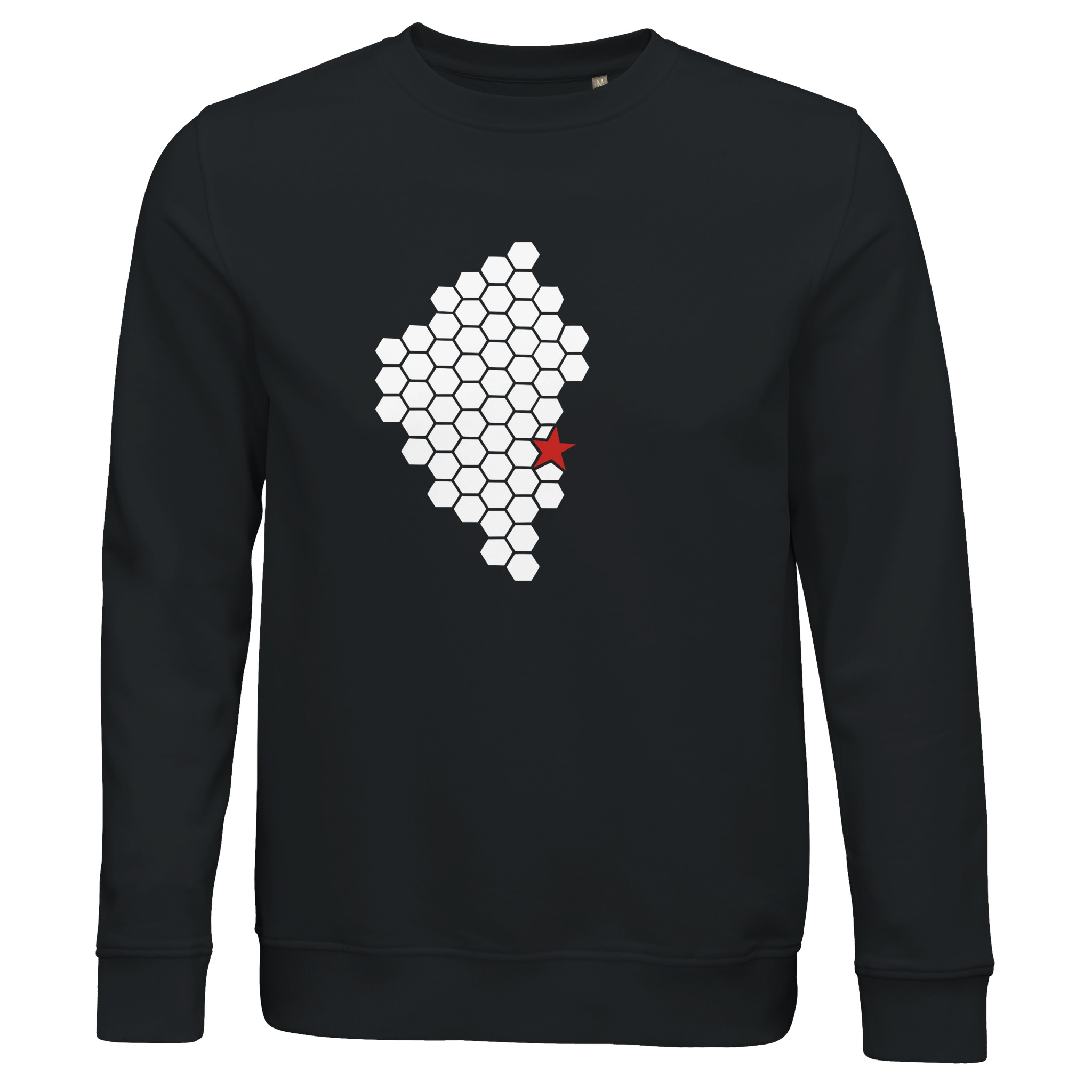 Activity and Rest sweatshirt by Casual Clash in black featuring white hexagonal pattern and red star