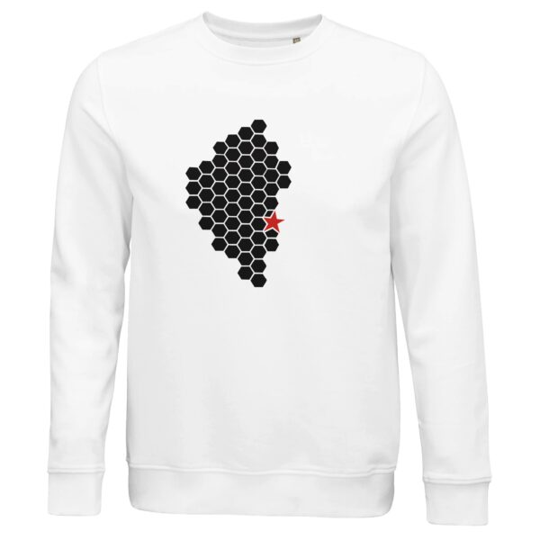 Activity and Rest sweatshirt by Casual Clash in white featuring black hexagonal pattern and red star