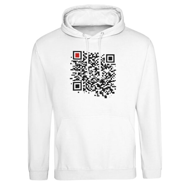 Order and Chaos pullover hoodie by Casual Clash in arctic white with black segmented grid and red square