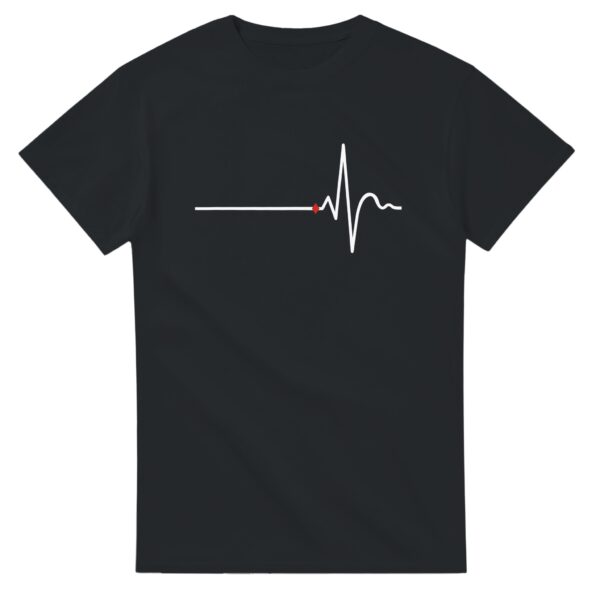 Awake and Asleep essential T-shirt by Casual Clash in black featuring a horizontal line, a sharp peak, and a red diamond