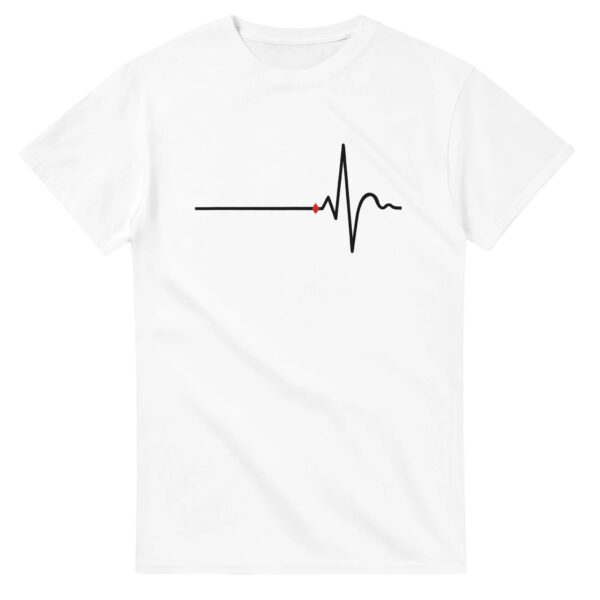 Awake and Asleep essential T-shirt by Casual Clash in white featuring a horizontal line, a sharp peak, and a red diamond