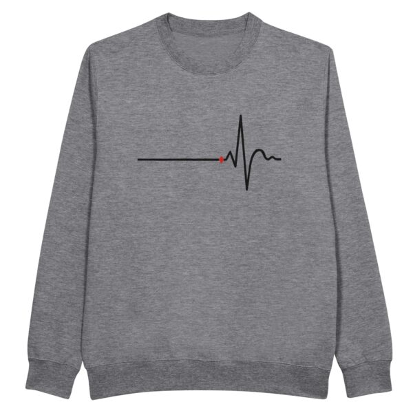 Awake and Asleep sweatshirt by Casual Clash in heather grey featuring a horizontal line, a sharp peak, and a red diamond