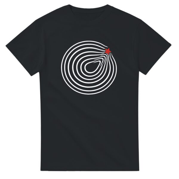 Comfort and Growth essential T-shirt by Casual Clash in black featuring circular lines and a red star