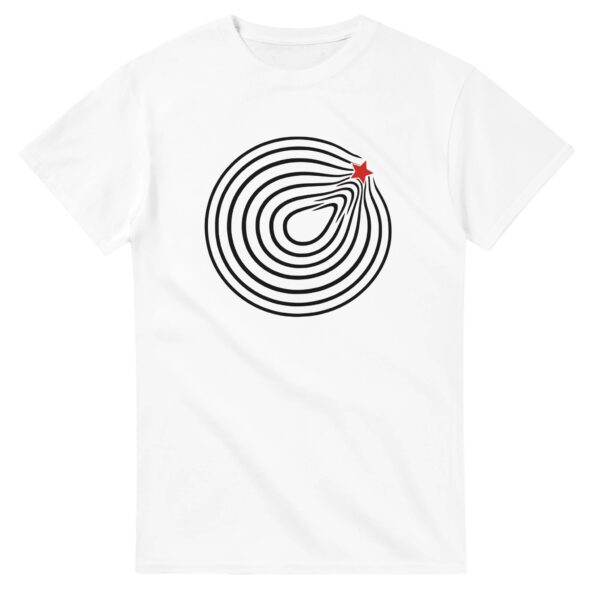 Comfort and Growth essential T-shirt by Casual Clash in white featuring circular lines and a red star
