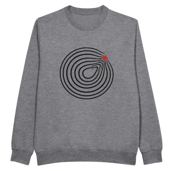 Comfort and Growth sweatshirt by Casual Clash in heather grey featuring circular lines and a red star