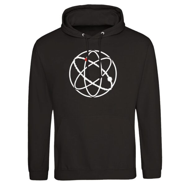 Ego and Awareness pullover hoodie by Casual Clash in deep black featuring three ovals and a red circle