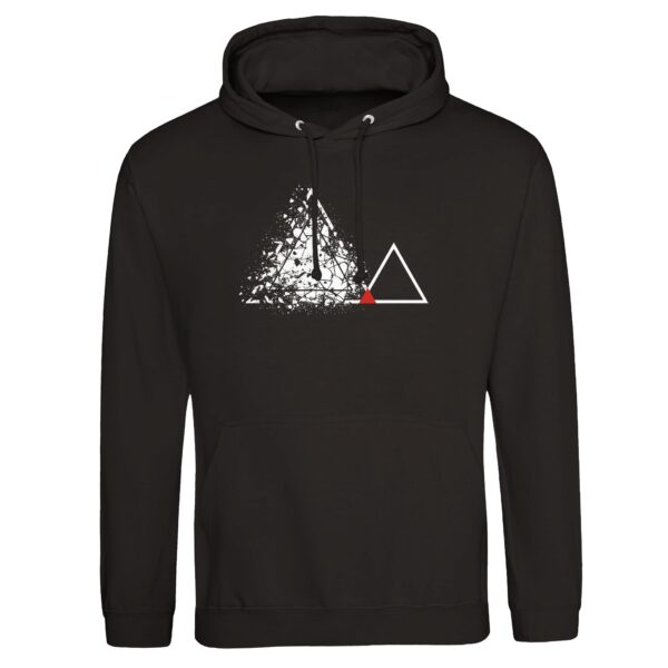 Fear and Courage pullover hoodie by Casual Clash in deep black featuring fractured and clean triangles