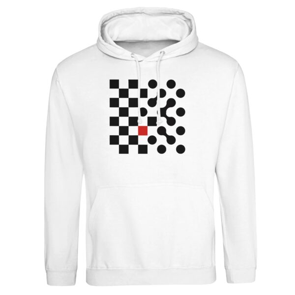 Logic and Emotion pullover hoodie by Casual Clash in arctic white featuring a grid of squares and circles