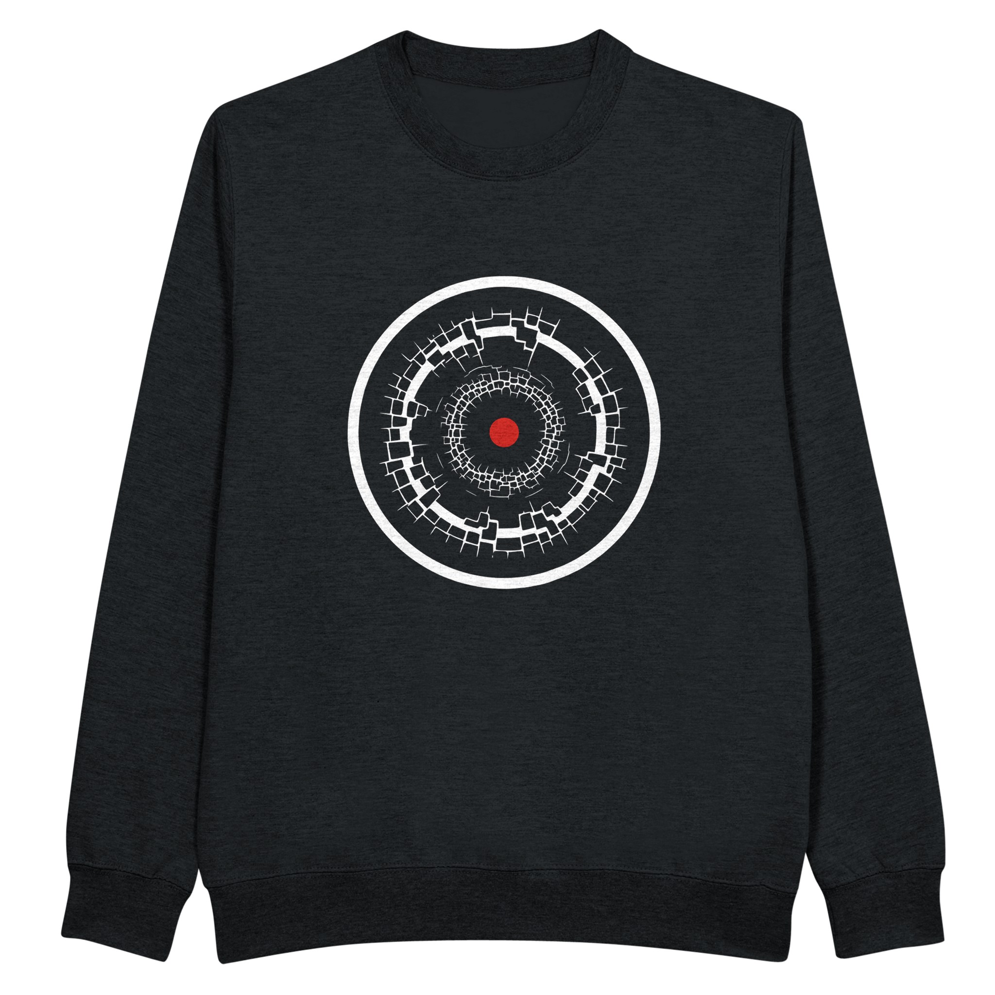 Old Self and New Self sweatshirt by Casual Clash in black featuring fractured and clean rings and a red circle