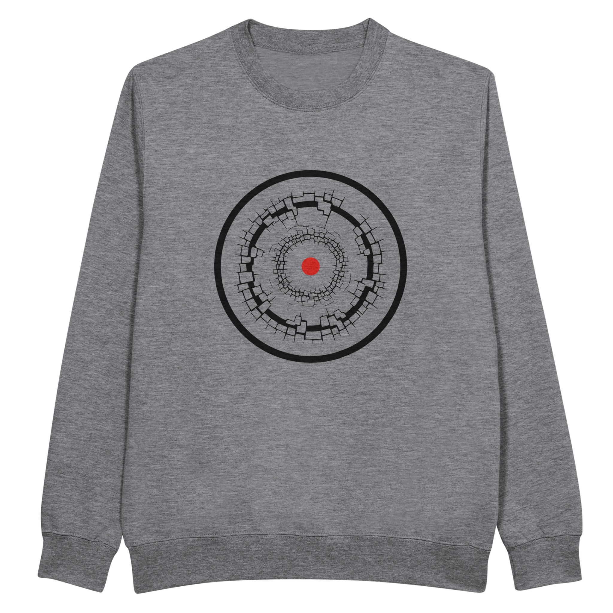 Old Self and New Self sweatshirt by Casual Clash in heather grey featuring fractured and clean rings and a red circle
