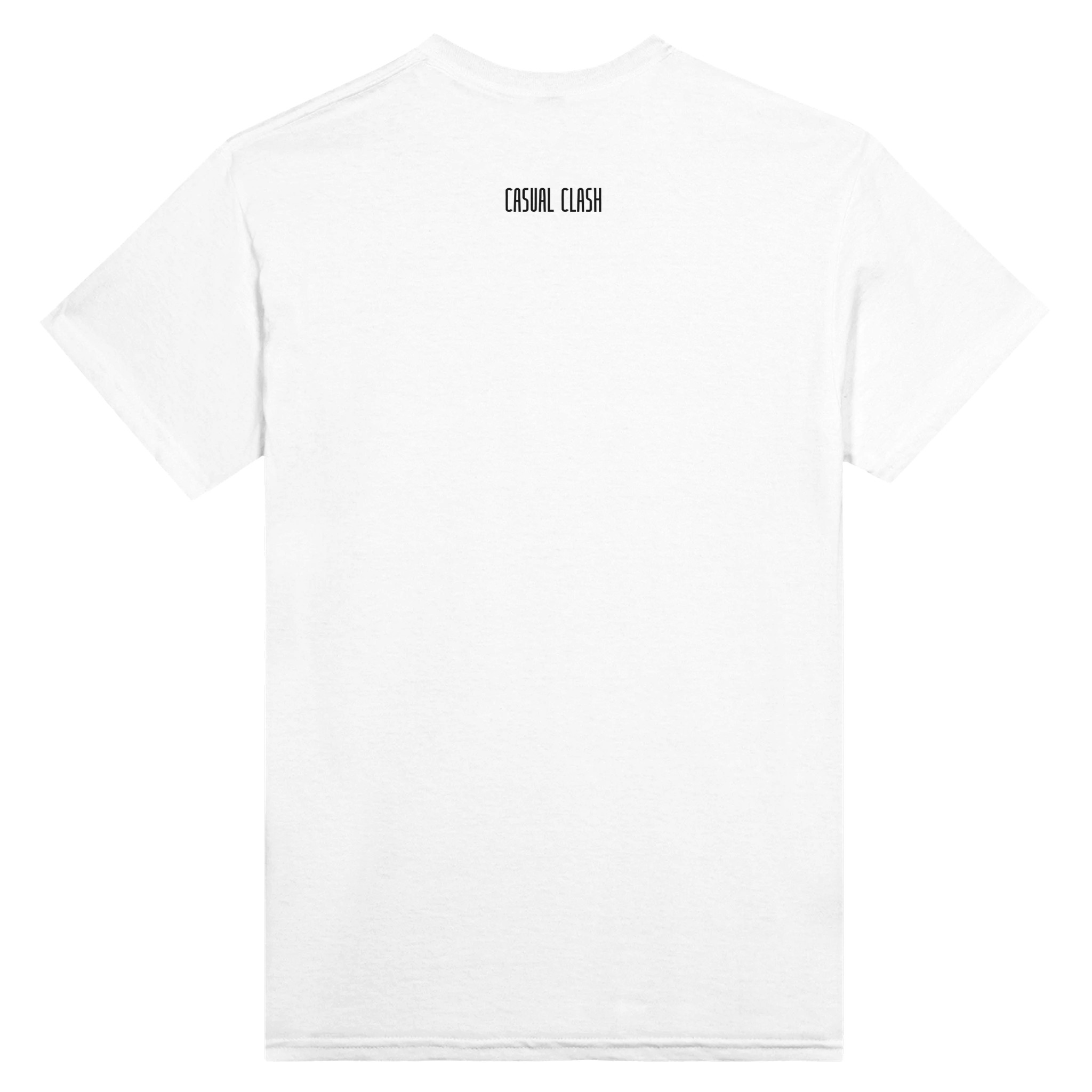 Order // Chaos – Essential T-shirt | Casual Clash Order and Chaos essential T-shirt by Casual Clash in white featuring a small logo, back view
