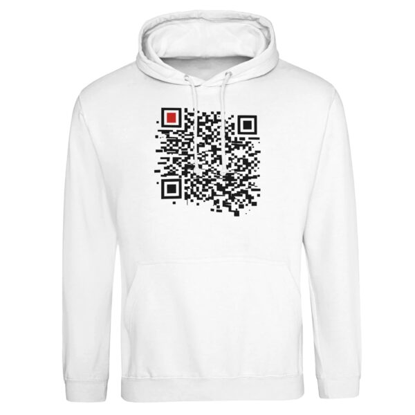 Order and Chaos pullover hoodie by Casual Clash in arctic white featuring a segmented grid and a red square