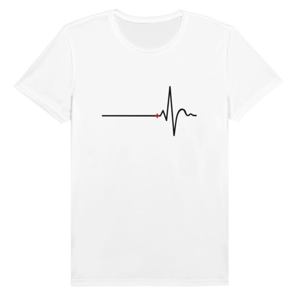 Awake and Asleep motion T-shirt by Casual Clash in white featuring a horizontal line, a sharp peak, and a red diamond