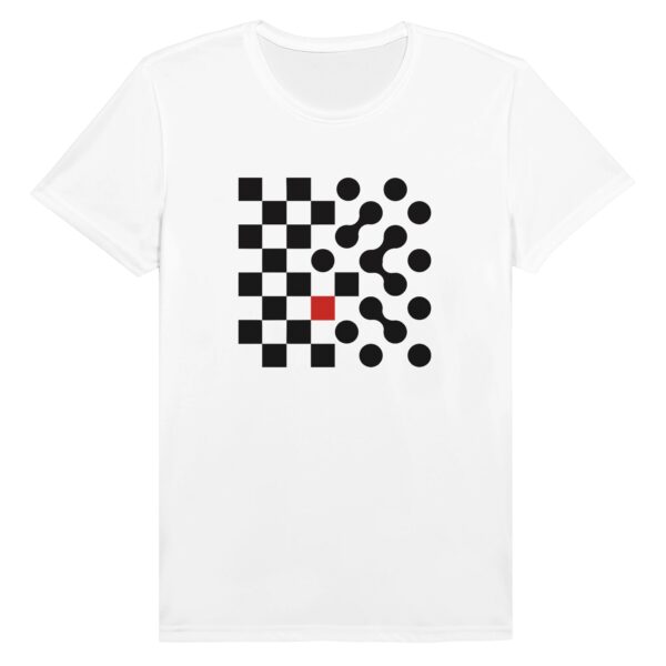 Logic and Emotion motion T-shirt by Casual Clash in white featuring a grid of squares and circles
