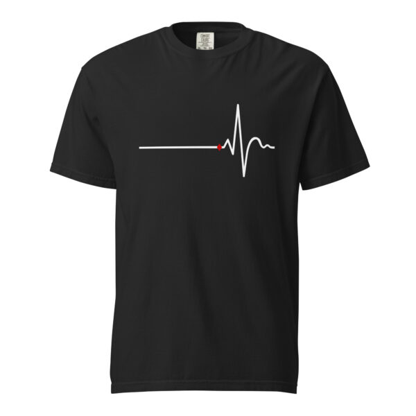 Awake and Asleep heavyweight T-shirt by Casual Clash in black featuring a horizontal line, a sharp peak, and a red diamond