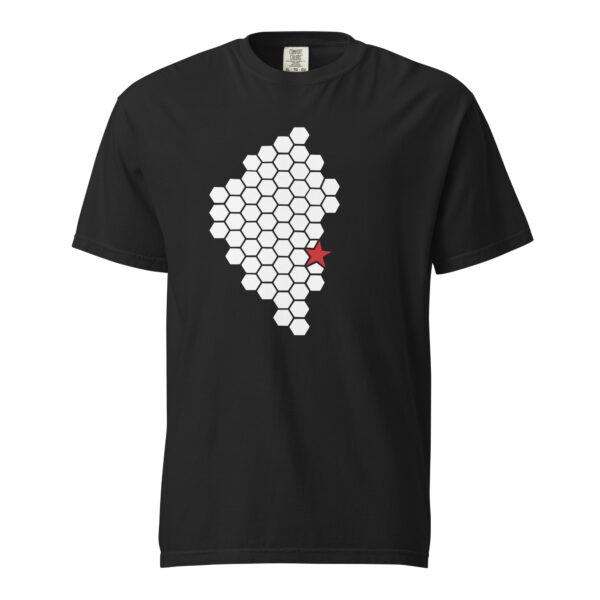 Activity and Rest heavyweight T-shirt by Casual Clash in black featuring a hexagonal pattern and a red star