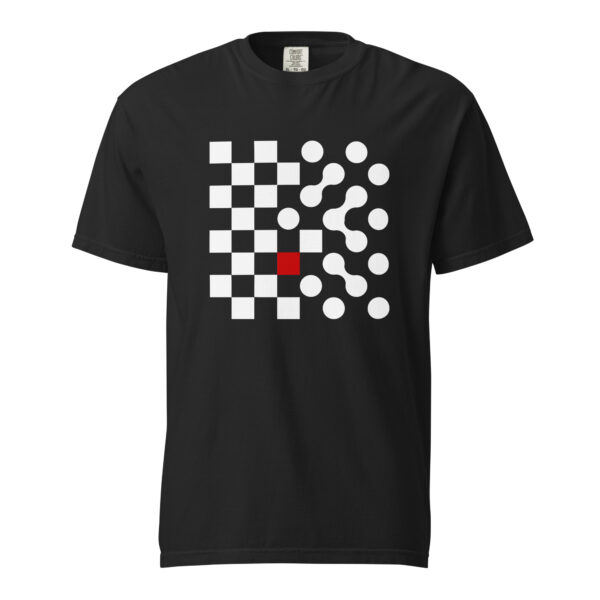Logic and Emotion heavyweight T-shirt by Casual Clash in black featuring a grid of squares and circles