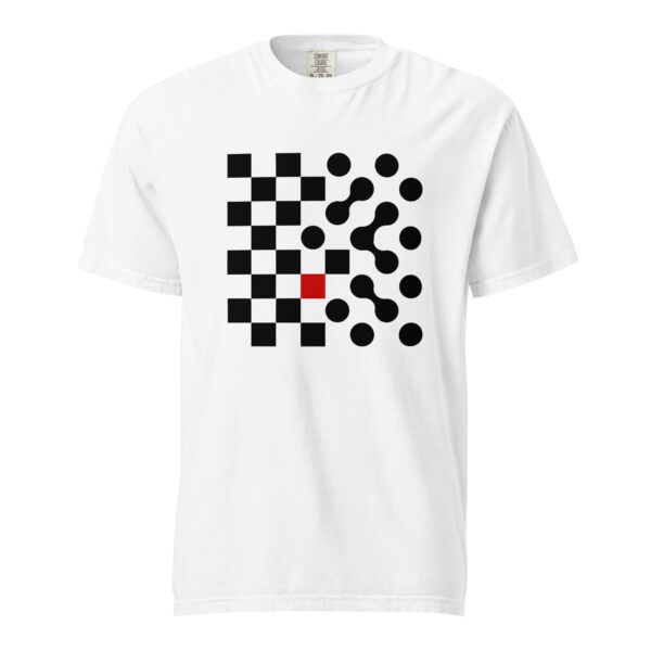 Logic and Emotion heavyweight T-shirt by Casual Clash in white featuring a grid of squares and circles