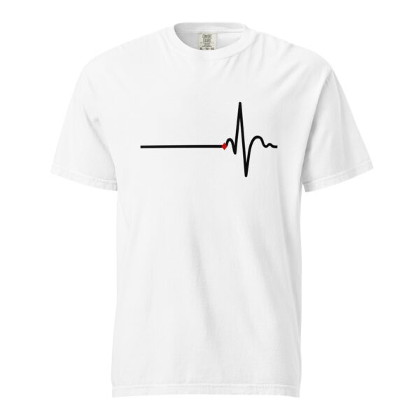 Awake and Asleep heavyweight T-shirt by Casual Clash in white featuring a horizontal line, a peak, and a red diamond