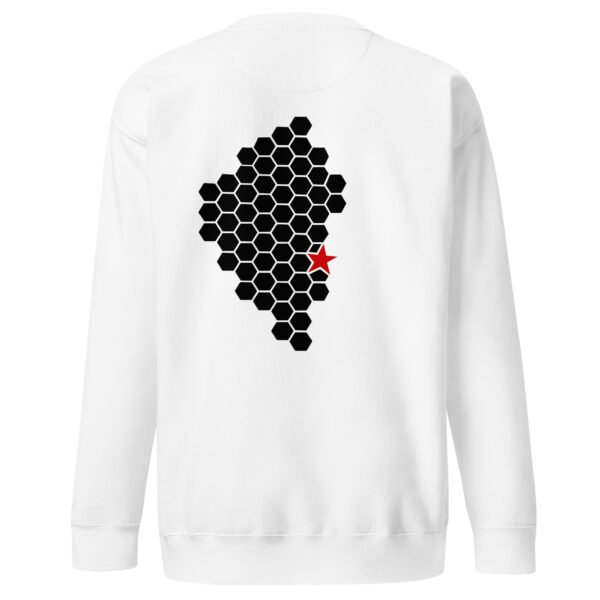 Activity and Rest sweatshirt by Casual Clash in white featuring a hexagonal pattern and a red star, back view