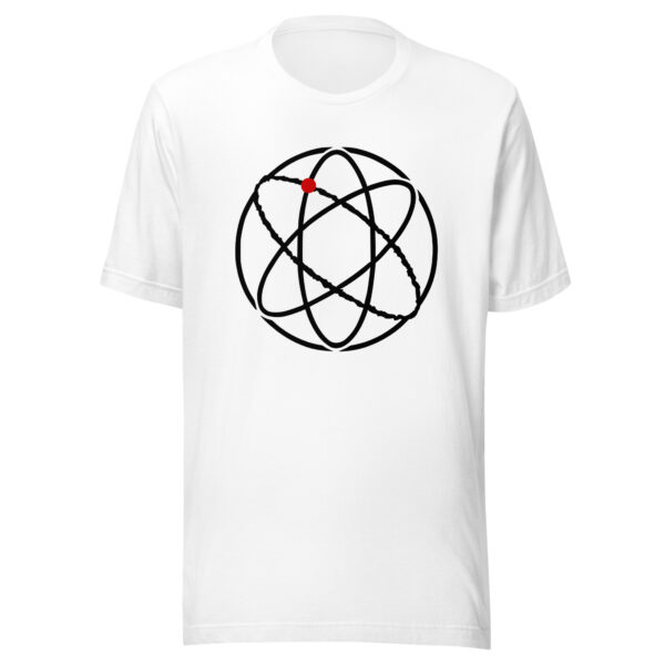Ego and Awareness lightweight T-shirt by Casual Clash in white featuring intersecting ovals within a circle and a red circle