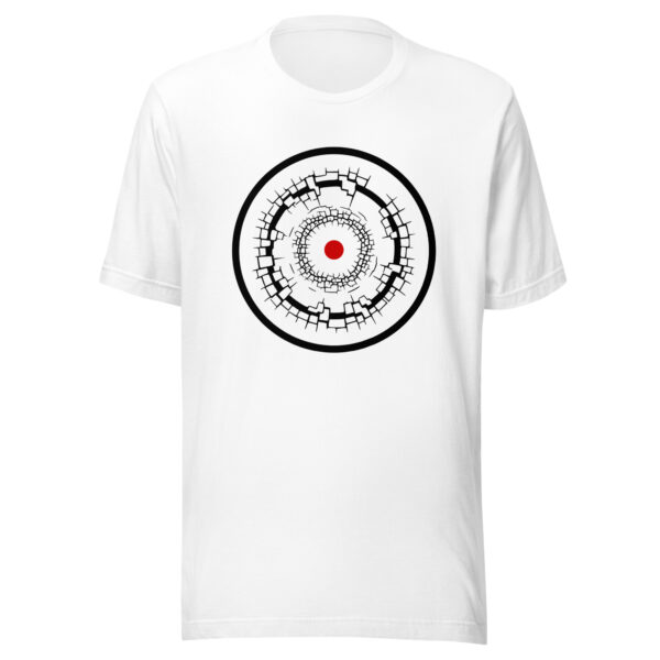Identity and Change lightweight T-shirt by Casual Clash in white featuring layered rings and a red circle