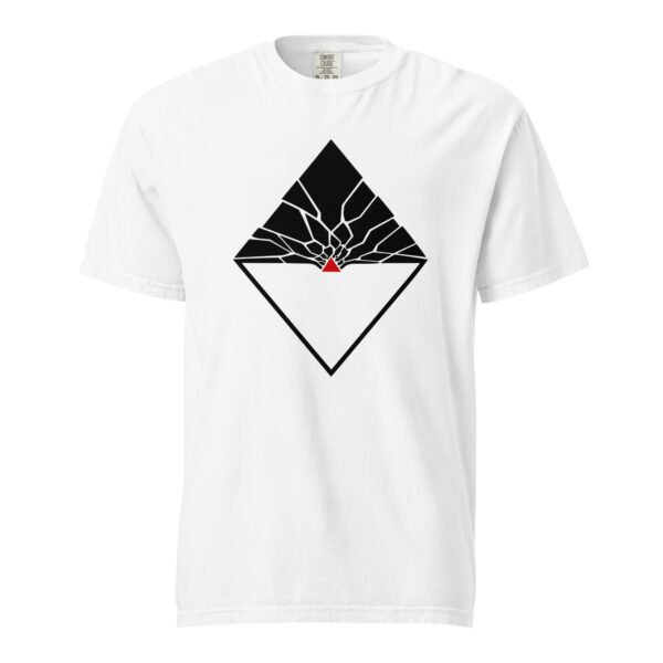 Fear and Courage heavyweight T-shirt by Casual Clash in white featuring fragmented and inverted triangles with a red triangle