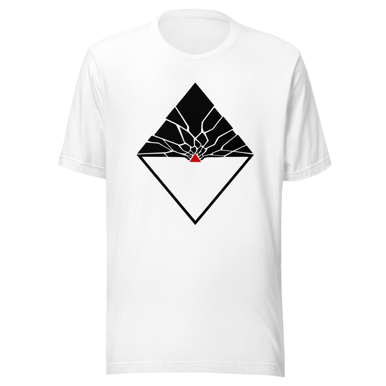 Fear and Courage lightweight T-shirt by Casual Clash in white featuring fragmented and inverted triangles with a red triangle