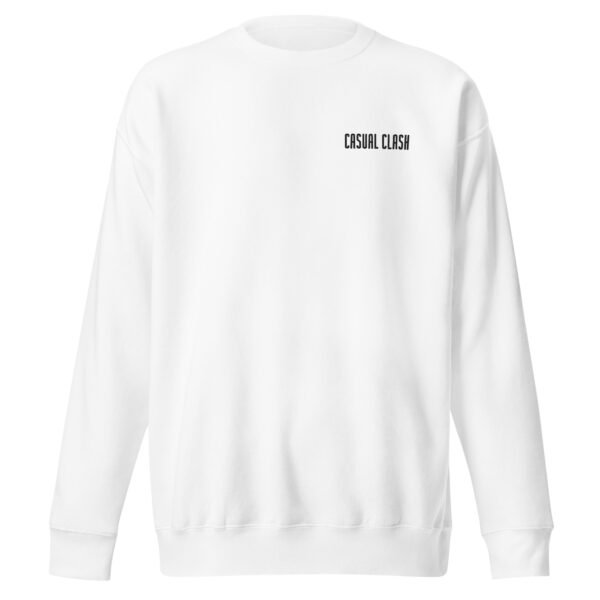 Focus and Drift sweatshirt by Casual Clash in white featuring a small logo, front view