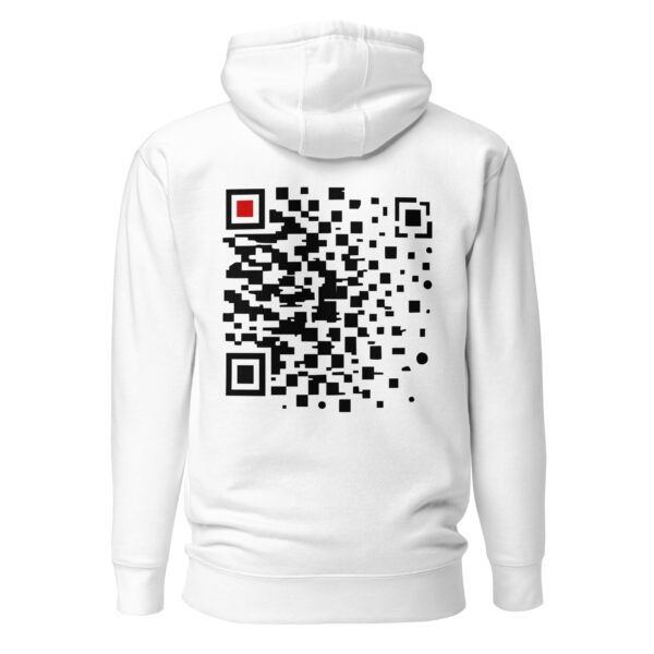 Order and Chaos pullover hoodie by Casual Clash in white featuring a segmented grid and a red square, back view