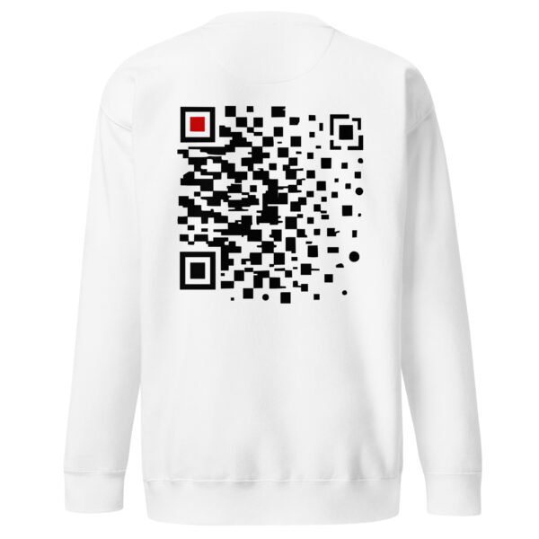 Order and Chaos sweatshirt by Casual Clash in white featuring a segmented grid and a red square, back view